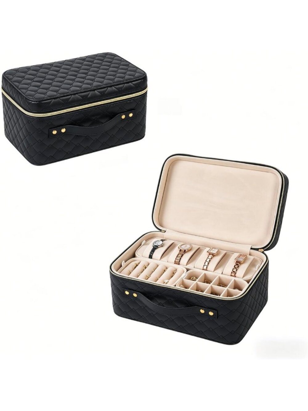 Quilted Large Jewelry Box for Women | Travel Organizer with Modular Design